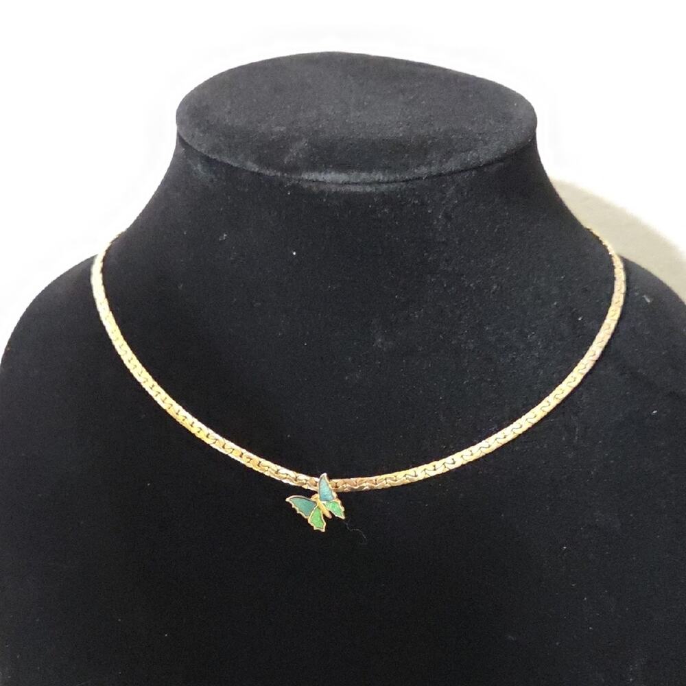Vintage Avon Gold Tone Butterfly Accent Choker Necklace Short Collar Style